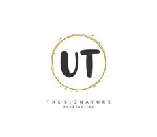 U T UT Initial letter handwriting and  signature logo. A concept handwriting initial logo with template element. vector