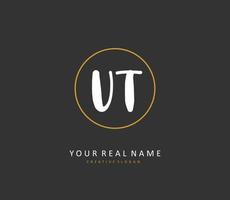 U T UT Initial letter handwriting and  signature logo. A concept handwriting initial logo with template element. vector