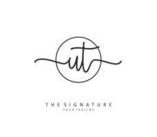 U T UT Initial letter handwriting and  signature logo. A concept handwriting initial logo with template element. vector