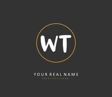 W T WT Initial letter handwriting and  signature logo. A concept handwriting initial logo with template element. vector