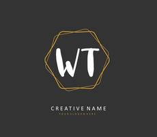 W T WT Initial letter handwriting and  signature logo. A concept handwriting initial logo with template element. vector