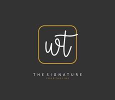 W T WT Initial letter handwriting and  signature logo. A concept handwriting initial logo with template element. vector