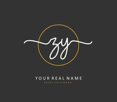 ZY Initial letter handwriting and  signature logo. A concept handwriting initial logo with template element. vector