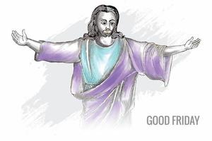 Hand draw sketch good friday with jesus christ the son of god card background vector