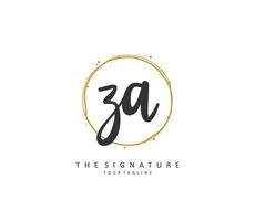 Z A ZA Initial letter handwriting and  signature logo. A concept handwriting initial logo with template element. vector