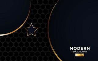 Luxury abstract black background. Modern stars shape with golden lines and circle,on hexagon textured dark background. vector