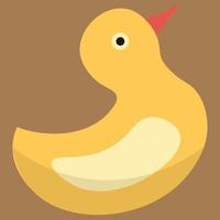 Yellow duck toy. Inflatable rubber duck. Vector illustration, flat design element, cartoon style, isolated on biege background, side view.