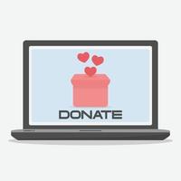 Make donations. Online donations. Isolated laptop with quick online donation page. Help concept. Vector illustration.
