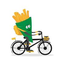 Delivery service composition with cute churros courier biker cartoon character. Churros courier on bike or scooter. Flat vector illustration