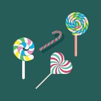 realistic colorful flat lollipop, sugar candy or gums on stick, vector set of sweet lollypops