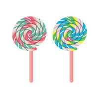 realistic colorful flat lollipop, sugar candy or gums on stick, vector set of sweet lollypops