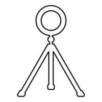 Ring lighting studio lamp light LED selfie lamp with tripod for mobile phone use blogger contour outline line icon black color vector illustration image thin flat style