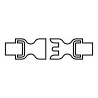 Buckle fastener clasp furniture for clothes system of fast snap join for backpack bag opened contour outline line icon black color vector illustration image thin flat style