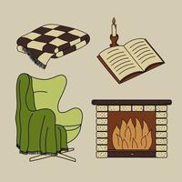 Cozy home. Set of 4 vector elements in doodles style