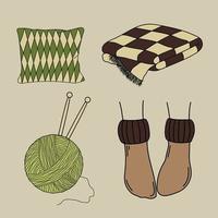 Cozy home. Set of 4 vector elements in doodles style