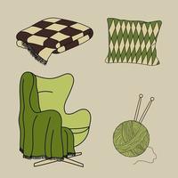 Cozy home. Set of 4 vector elements in doodles style