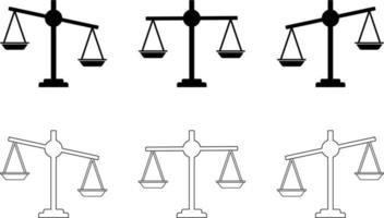 Scales of justice icon. Court of law symbol. Vintage scale in balance and equilibrium. Vector icons