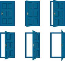 Door animation. Opened and closed wooden doors, house entrance. minimalist vector illustration set.