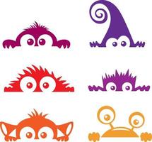 Set of funny cartoon monsters hanging on the wall. vector illustration isolated on white background