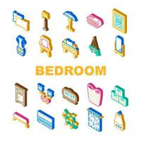 bedroom house home bed interior icons set vector