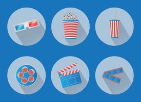 Flat cinema vector icons with shadows, eps