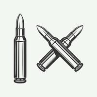 Set of vintage retro bullets. Can be used for logo, emblem, badge, poster design. Line woodcut style. Monochrome Graphic Art. Vector