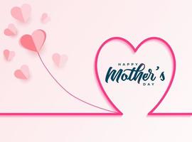 Happy mothers day background design with paper heart on pink background vector