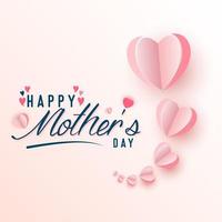 Happy mothers day background design with pink paper heart shape vector