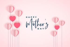 Happy mothers day background design with pink paper heart shape balloon vector