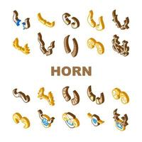 horn animal head wild icons set vector