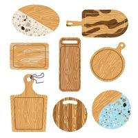 Set of wooden cutting boards isolated on a white background. Used as a layout for menus, postcards, posters, banners, web design and t-shirt printing. vector