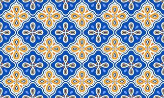 Ethnic Abstract Background cute orange blue Flower geometric tribal ikat folk Motif Arabic oriental native pattern traditional design carpet wallpaper clothing fabric wrapping print batik folk vector