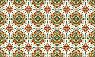 Ethnic Abstract Background cute green orange brown geometric tribal ikat folk Motif Arabic oriental native pattern traditional design carpet wallpaper clothing fabric wrapping print batik folk vector