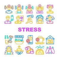 stress headache depression icons set vector