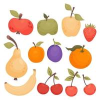 colección frutas y bayas. manzanas, pera, fresa, banana, ciruela, albaricoque, Cereza y Mandarina. vector ilustración. aislado natural frutas en plano estilo