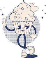 Retro  groovy  character  cupcake vector