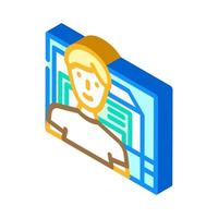 computer engineer worker isometric icon vector illustration