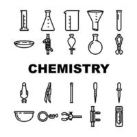 chemistry laboratory flask test icons set vector