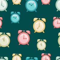 vector illustration seamless pattern multicolored retro alarm clocks