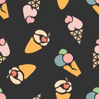 vector illustration seamless pattern of colored stylized ice cream on black-3