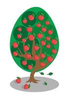 vector illustration apple tree with ripe red fruits