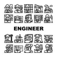ingeniero trabajador hombre construcción íconos conjunto vector