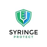 Syringe protect with shield  logo vector design