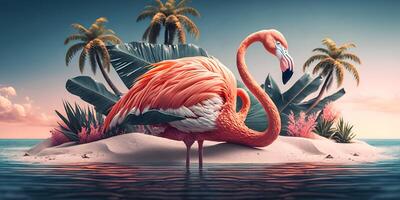 Flamingo on Pink Sand Beach, photo