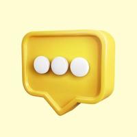 Realistic 3D yellow glossy speech bubble with dots. Dialog and chat box notification symbol. vector