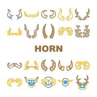 horn animal head wild icons set vector