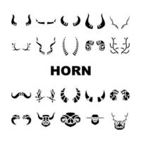 horn animal head wild icons set vector