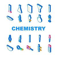 chemistry laboratory flask test icons set vector