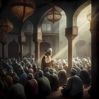 musulmán oración a mezquita. ai generado foto