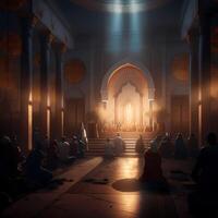 musulmán oración a mezquita. ai generado foto